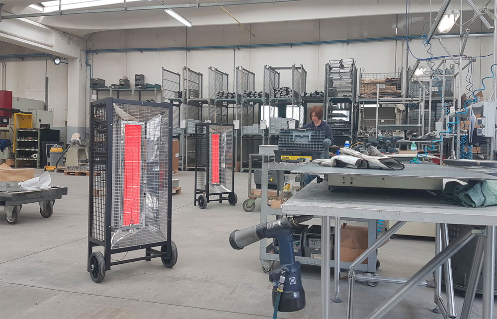 Compact and efficient mobile radiant heaters with piezo ignition and radiant heat