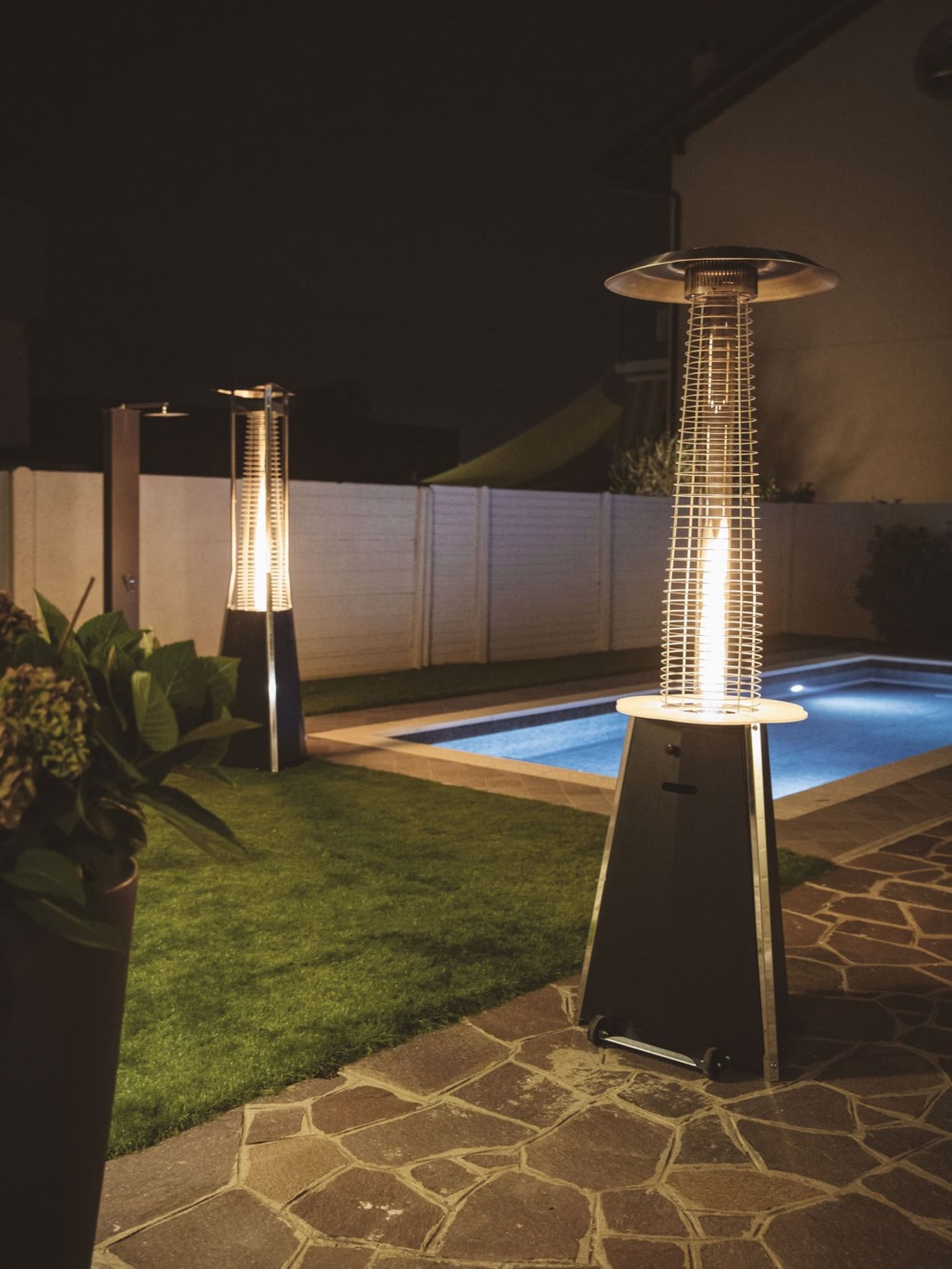 Outdoor heaters with clean elegant lines to heat any outdoor space garden or pool